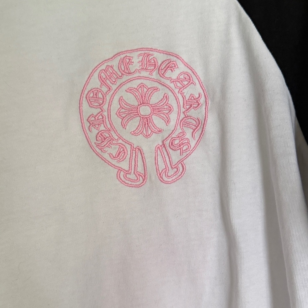 Chrome Hearts Black & White Raglan Long Sleeve with Pink Crest - Picture 2 of 6